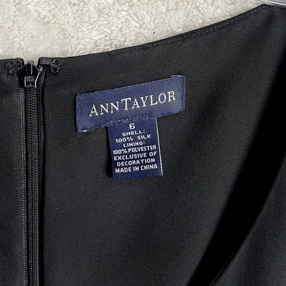 Loft Black Silk Dress Size 6 White Dotted Ribbon Sleeveless Casual Feminine - Picture 11 of 11